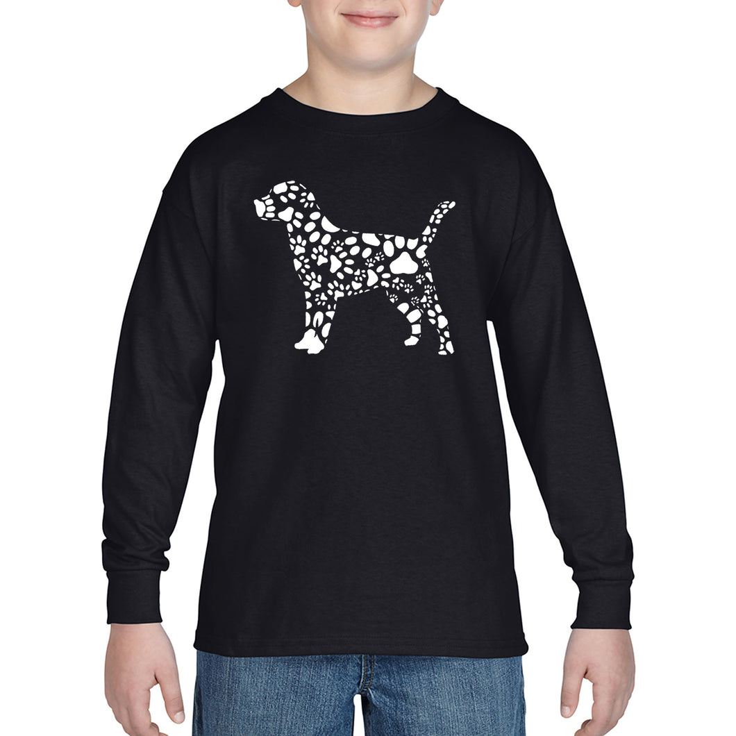 LA Pop Art Boy's Word Art Long Sleeve - Dog Paw Prints