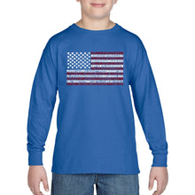 Load image into Gallery viewer, LA Pop Art Boy&#39;s Word Art Long Sleeve - 50 States USA Flag