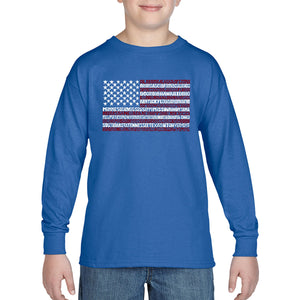 LA Pop Art Boy's Word Art Long Sleeve - 50 States USA Flag