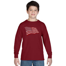 Load image into Gallery viewer, LA Pop Art Boy&#39;s Word Art Long Sleeve - American Wars Tribute Flag