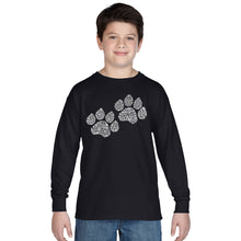 Load image into Gallery viewer, Woof Paw Prints -  Boy&#39;s Word Art Long Sleeve