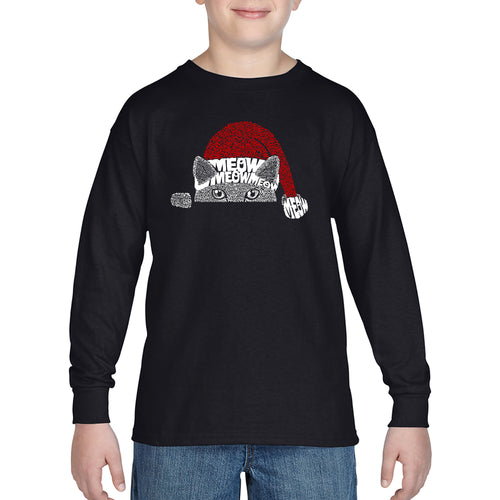 Christmas Peeking Cat - Boy's Word Art Long Sleeve T-Shirt