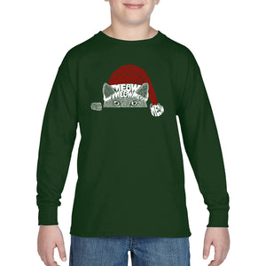 Christmas Peeking Cat - Boy's Word Art Long Sleeve T-Shirt