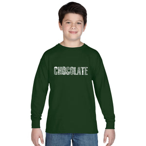 LA Pop Art Boy's Word Art Long Sleeve - Different foods made with chocolate