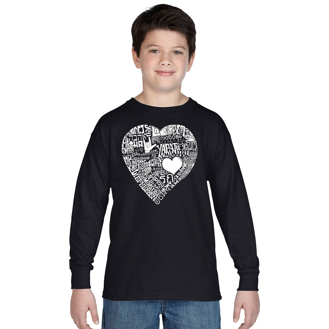 LOVE IN 44 DIFFERENT LANGUAGES - Boy's Word Art Long Sleeve