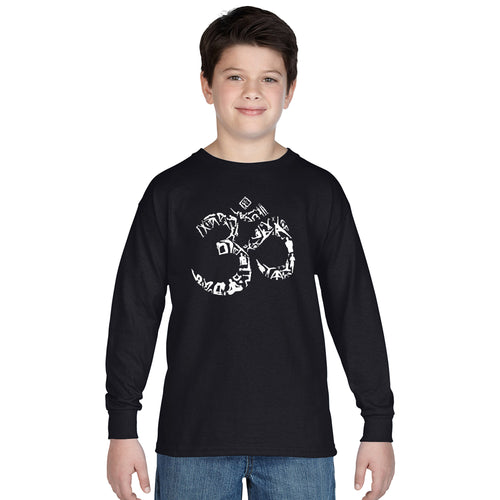THE OM SYMBOL OUT OF YOGA POSES - Boy's Word Art Long Sleeve