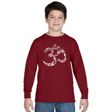 Load image into Gallery viewer, THE OM SYMBOL OUT OF YOGA POSES - Boy&#39;s Word Art Long Sleeve