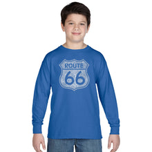 Load image into Gallery viewer, CITIES ALONG THE LEGENDARY ROUTE 66 - Boy&#39;s Word Art Long Sleeve