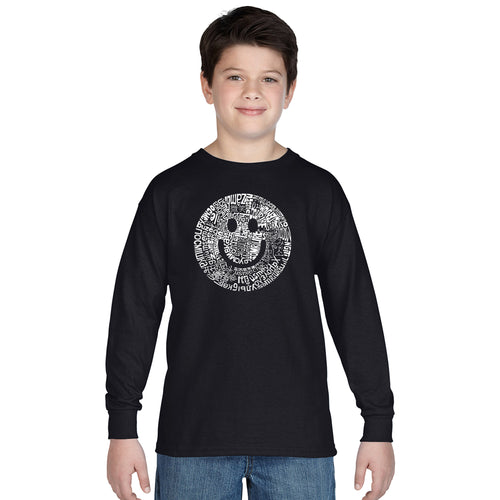 SMILE IN DIFFERENT LANGUAGES - Boy's Word Art Long Sleeve