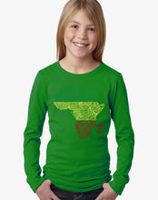 Load image into Gallery viewer, LA Pop Art Girl&#39;s Word Art Long Sleeve - Countries in Africa