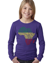 Load image into Gallery viewer, LA Pop Art Girl&#39;s Word Art Long Sleeve - Countries in Africa