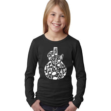 Load image into Gallery viewer, Music Notes Guitar - Girl&#39;s Word Art Long Sleeve T-Shirt