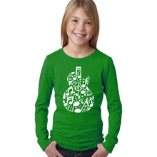 Load image into Gallery viewer, Music Notes Guitar - Girl&#39;s Word Art Long Sleeve T-Shirt