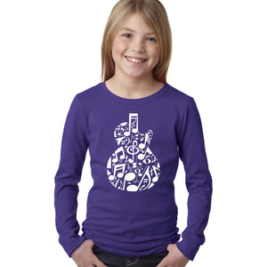 Music Notes Guitar - Girl's Word Art Long Sleeve T-Shirt