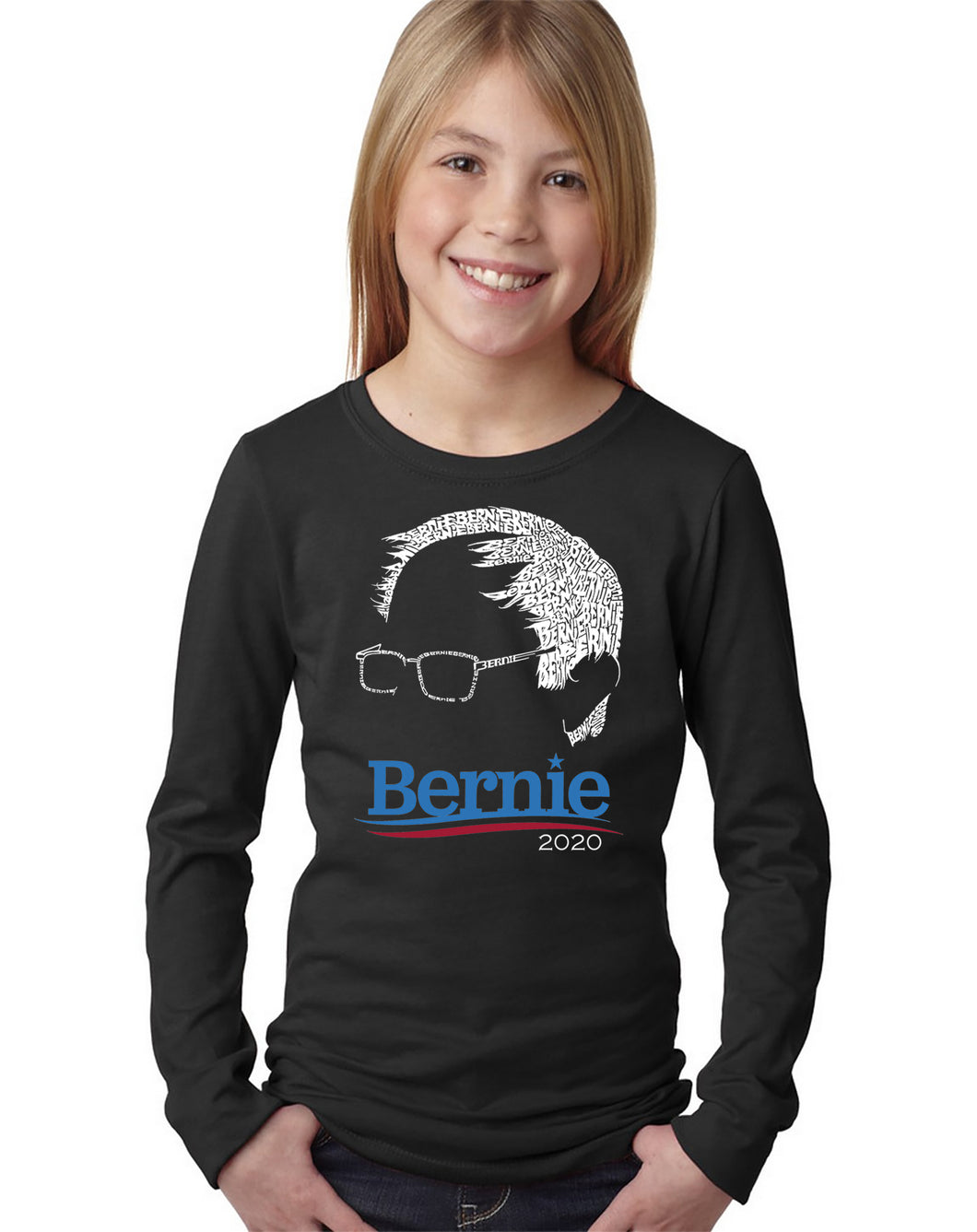 LA Pop Art Girl's Word Art Long Sleeve - Bernie Sanders 2020