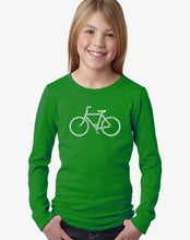 Load image into Gallery viewer, LA Pop Art Girl&#39;s Word Art Long Sleeve - SAVE A PLANET, RIDE A BIKE
