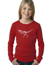 Load image into Gallery viewer, LA Pop Art Girl&#39;s Word Art Long Sleeve - Dinosaur T-Rex Skeleton