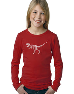 LA Pop Art Girl's Word Art Long Sleeve - Dinosaur T-Rex Skeleton