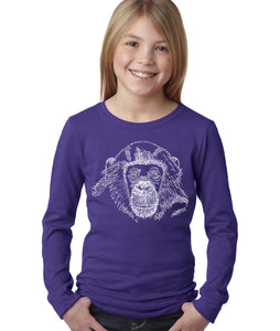 LA Pop Art Girl's Word Art Long Sleeve - Chimpanzee