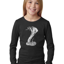Load image into Gallery viewer, LA Pop Art Girl&#39;s Word Art Long Sleeve - Types of Snakes