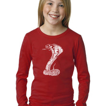 Load image into Gallery viewer, LA Pop Art Girl&#39;s Word Art Long Sleeve - Types of Snakes
