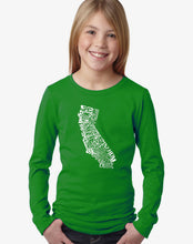 Load image into Gallery viewer, LA Pop Art Girl&#39;s Word Art Long Sleeve - California State
