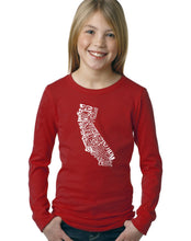 Load image into Gallery viewer, LA Pop Art Girl&#39;s Word Art Long Sleeve - California State