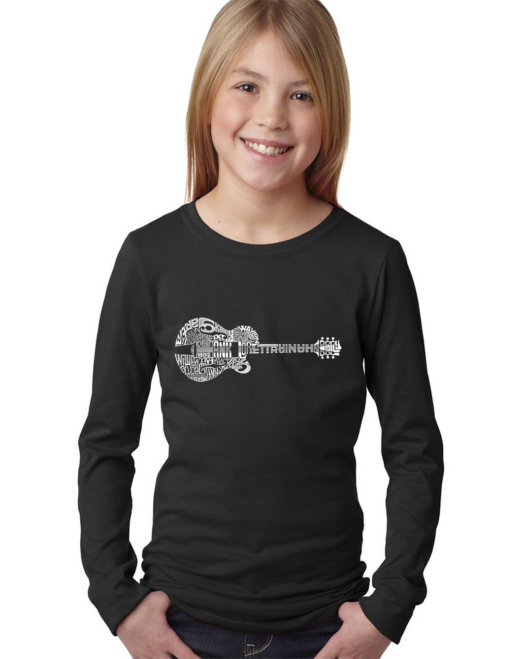 LA Pop Art Girl's Word Art Long Sleeve - Country Guitar