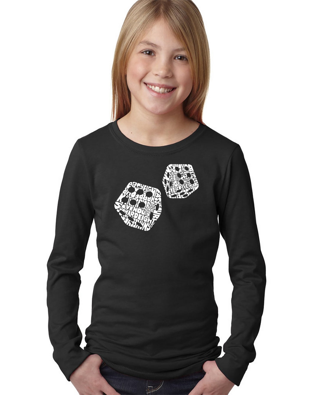 LA Pop Art Girl's Word Art Long Sleeve - DIFFERENT ROLLS THROWN IN THE GAME OF CRAPS