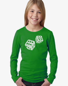 LA Pop Art Girl's Word Art Long Sleeve - DIFFERENT ROLLS THROWN IN THE GAME OF CRAPS