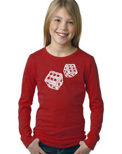 Load image into Gallery viewer, LA Pop Art Girl&#39;s Word Art Long Sleeve - DIFFERENT ROLLS THROWN IN THE GAME OF CRAPS