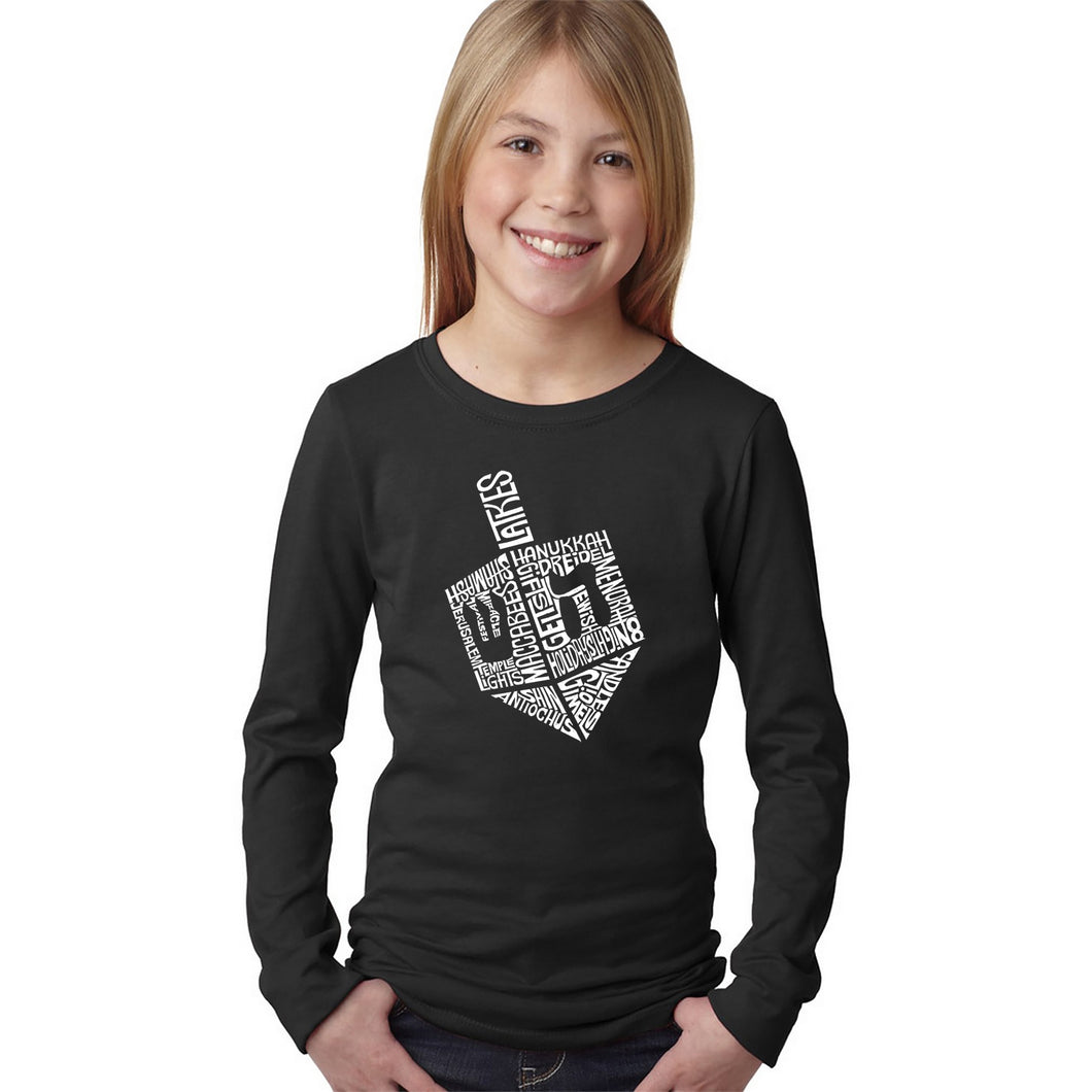 Hanukkah Dreidel - Girl's Word Art Long Sleeve T-Shirt