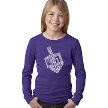 Load image into Gallery viewer, Hanukkah Dreidel - Girl&#39;s Word Art Long Sleeve T-Shirt