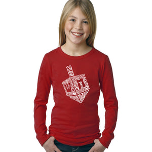 Hanukkah Dreidel - Girl's Word Art Long Sleeve T-Shirt