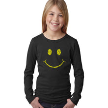 Load image into Gallery viewer, LA Pop Art Girl&#39;s Word Art Long Sleeve - Be Happy Smiley Face
