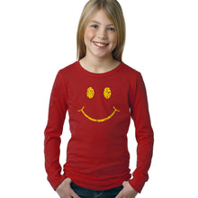 Load image into Gallery viewer, LA Pop Art Girl&#39;s Word Art Long Sleeve - Be Happy Smiley Face