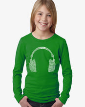 Load image into Gallery viewer, LA Pop Art Girl&#39;s Word Art Long Sleeve - 63 DIFFERENT GENRES OF MUSIC