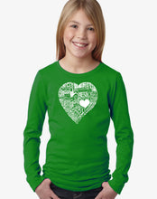 Load image into Gallery viewer, LA Pop Art Girl&#39;s Word Art Long Sleeve - LOVE IN 44 DIFFERENT LANGUAGES