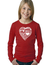 Load image into Gallery viewer, LA Pop Art Girl&#39;s Word Art Long Sleeve - LOVE IN 44 DIFFERENT LANGUAGES
