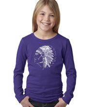 Load image into Gallery viewer, LA Pop Art Girl&#39;s Word Art Long Sleeve - POPULAR NATIVE AMERICAN INDIAN TRIBES