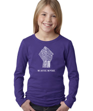 Load image into Gallery viewer, LA Pop Art Girl&#39;s Word Art Long Sleeve - No Justice, No Peace