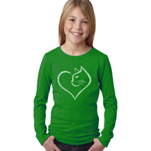Load image into Gallery viewer, Cat Heart - Girl&#39;s Word Art Long Sleeve T-Shirt