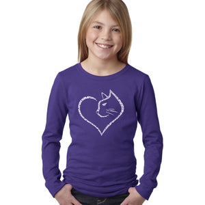 Cat Heart - Girl's Word Art Long Sleeve T-Shirt
