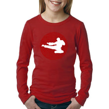 Load image into Gallery viewer, LA Pop Art Girl&#39;s Word Art Long Sleeve - Types of Martial Arts