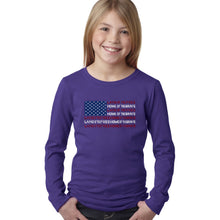Load image into Gallery viewer, LA Pop Art Girl&#39;s Word Art Long Sleeve - Land of the Free American Flag