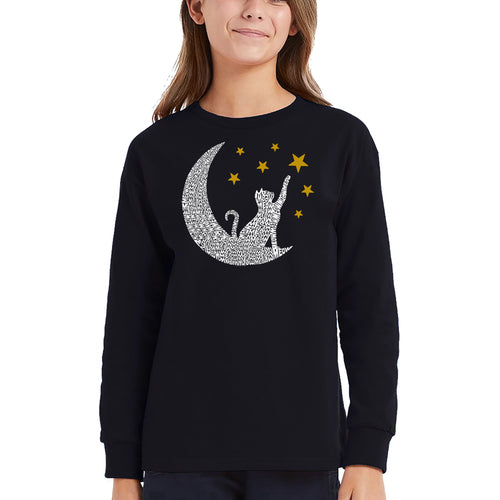 Cat Moon - Girl's Word Art Long Sleeve T-Shirt