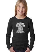 Load image into Gallery viewer, LA Pop Art Girl's Word Art Long Sleeve - Liberty Bell