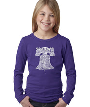 Load image into Gallery viewer, LA Pop Art Girl's Word Art Long Sleeve - Liberty Bell