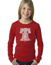 Load image into Gallery viewer, LA Pop Art Girl's Word Art Long Sleeve - Liberty Bell