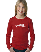 Load image into Gallery viewer, LA Pop Art Girl&#39;s Word Art Long Sleeve - Marlin - Gone Fishing